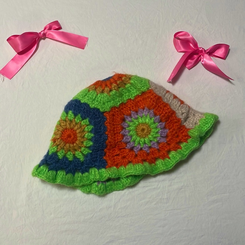 Handmade colorful and vibrant crochet bucket hat. Worn only once.
